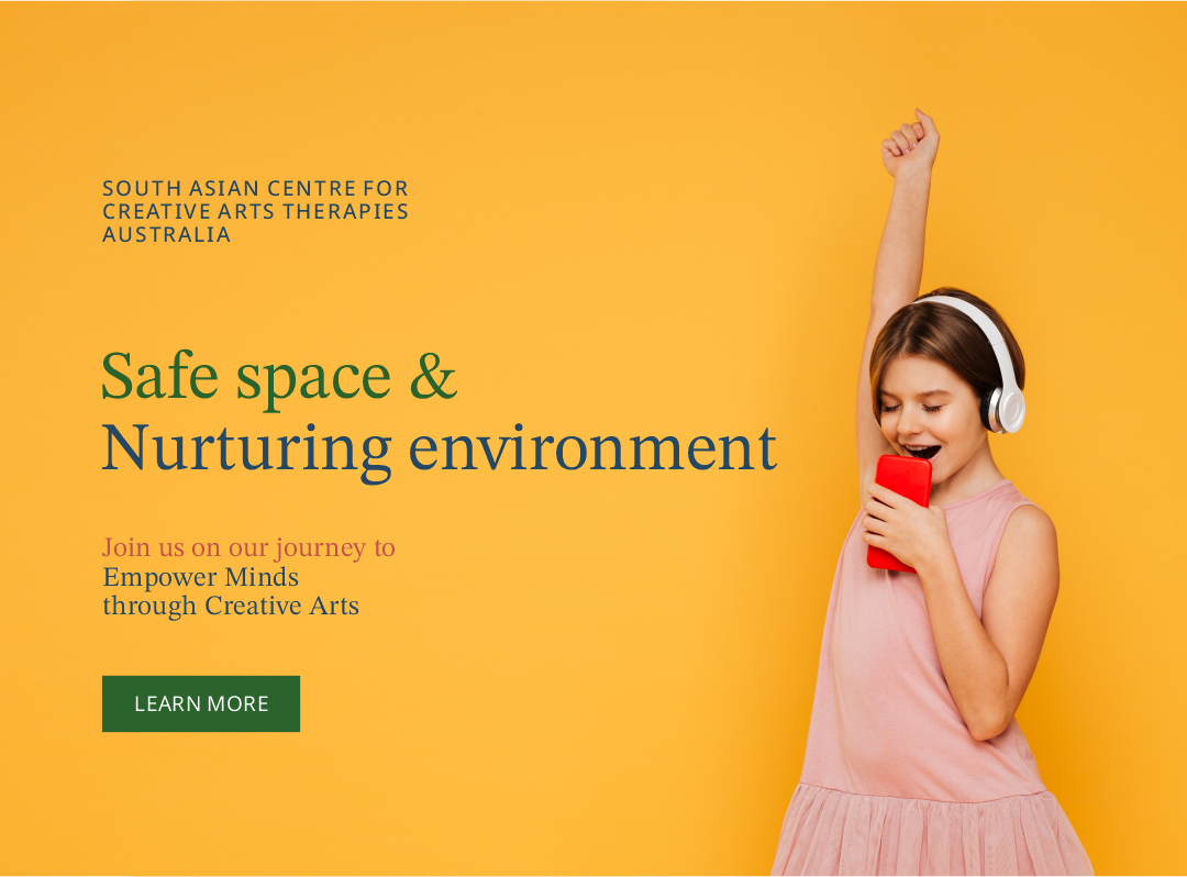 A young girl dancing while listening to music symbolizing safe space and nurturing environment. Kathaprana is a South Asian center for creative arts therapy in Melbourne. Explore therapeutic dance, music & movement.