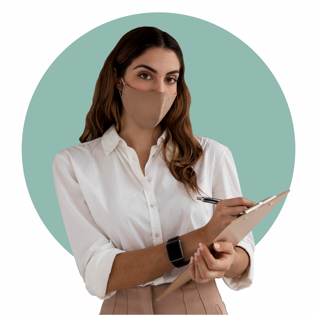 A friendly arts therapist in face mask and professional attire holds a clipboard, symbolizing guidance and support in creative therapies.
Represents Kathaprana’s expert team offering evidence-based, culturally informed arts therapy in Australia.